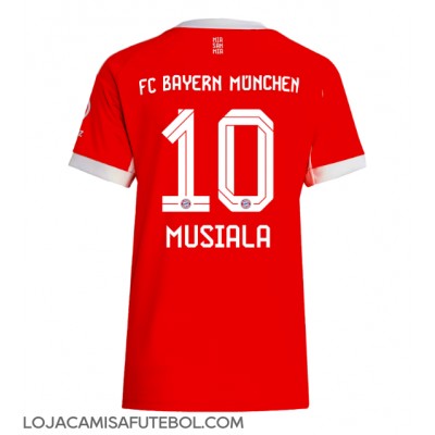Camisa de Futebol Bayern Munich Jamal Musiala #10 Equipamento Principal Mulheres 2025-26 Manga Curta Camisa de Futebol Bayern Munich Jamal Musiala #10 Equipamento Principal Mulheres 2025-26 Manga Curta